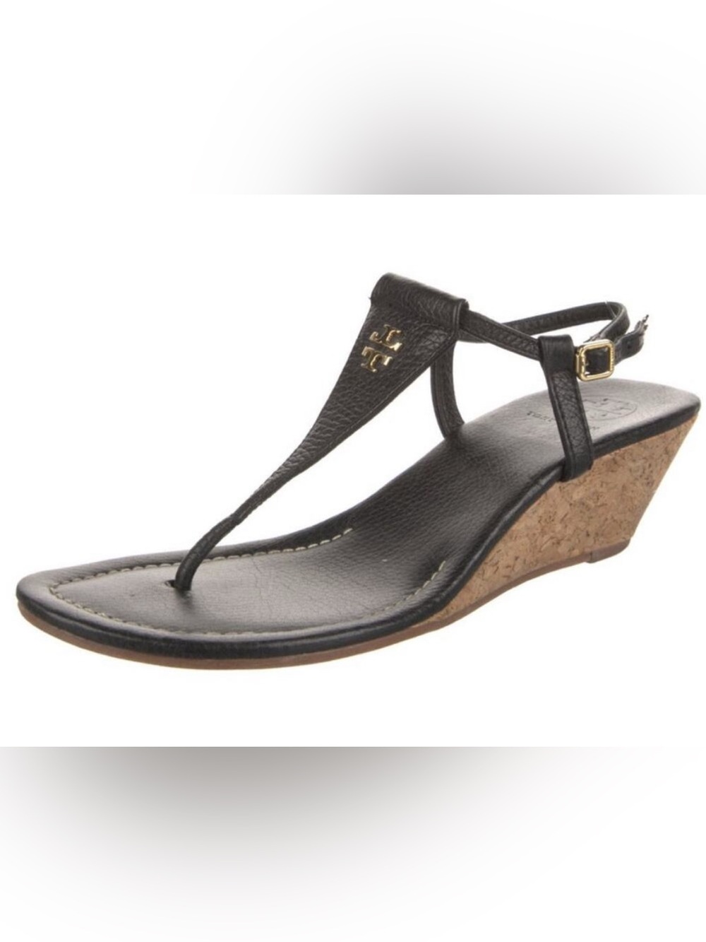 Tory Burch Pauline Demi Cork Wedge Sandals Black 8.5
